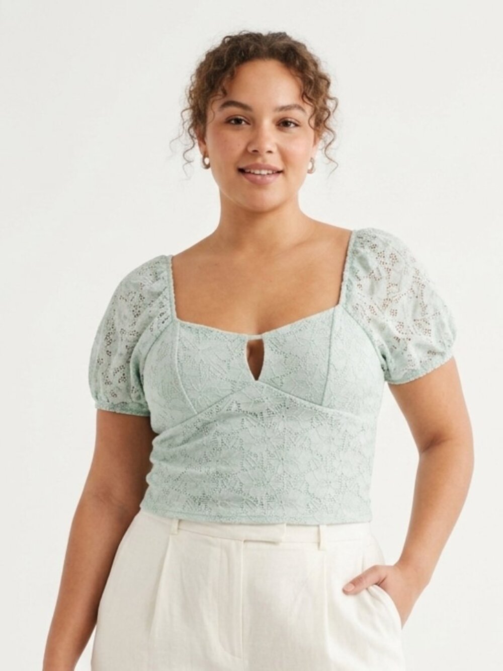 No Boundaries Top Green Babydoll Coquette Boho Crochet Laxe 3XL